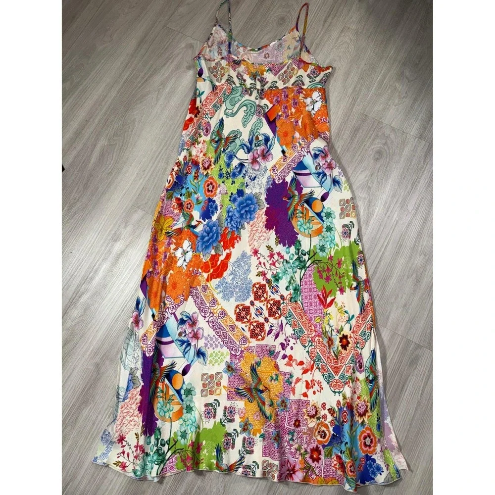 Johnny Was Floral Bird Print Cupra Maxi Slip Dress Multi Color R36124-4 Large - Picture 11 of 11